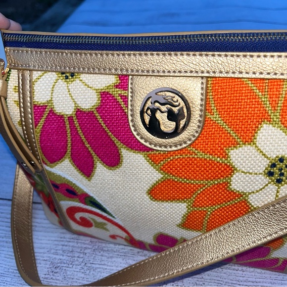 Spartina 449 Pink and Orange Shoulder Bag with Floral Design - Picture 7 of 11